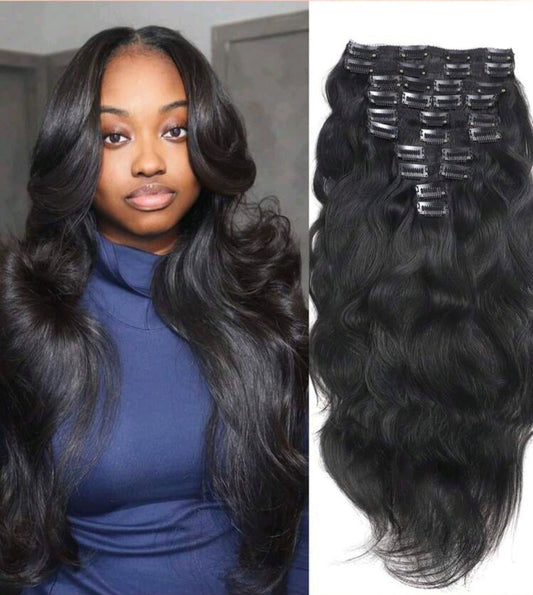Black Wave Clip In-Human Hair - Crown Hairven