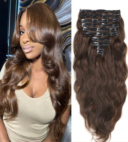 Brown Wave Clip-In-Human Blend - Crown Hairven