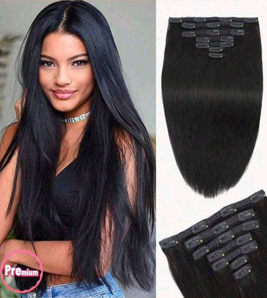 Black Straight Clip-In Extensions-100% Human Hair - Crown Hairven