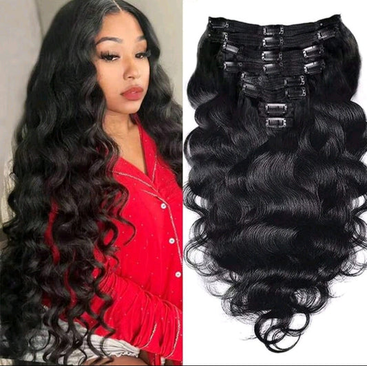 Body Wave Clip in Hair Extensions- Human Blend - Crown Hairven