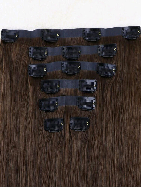 Brown Straight Clip-In Extensions- Human Blend - Crown Hairven