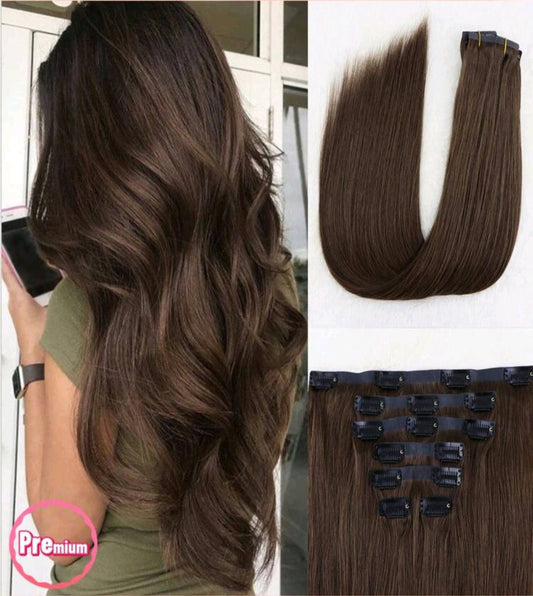 Brown Straight Clip-In Extensions- Human Blend - Crown Hairven