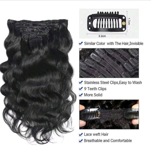 Body Wave Clip in Hair Extensions- Human Blend - Crown Hairven
